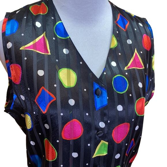 Vintage 80's Retro Shapes Striped Button Vest Small - Picture 2 of 6
